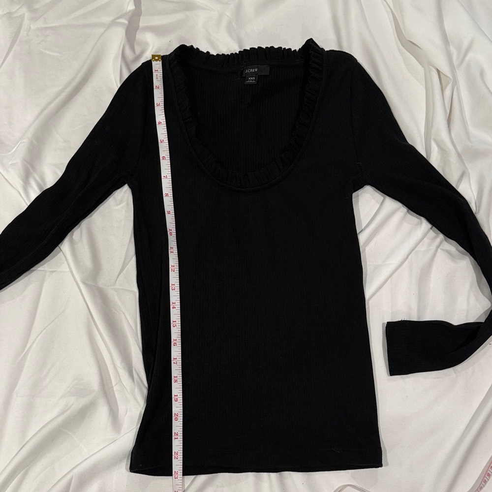 J. Crew Black Ruffle Neck Ribbed Top - Picture 8 of 9